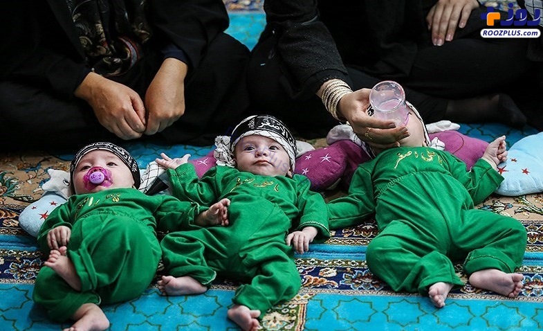 نوزادان سه قلو در همایش شیرخوارگان حسینی +عکس