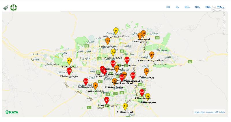 آخرین وضعیت آلودگی هوا در پایتخت/ ۱۰ منطقه در وضعیت قرمز +نقشه