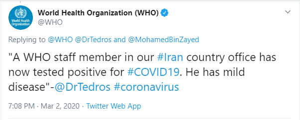 یک کارمند سازمان جهانی بهداشت در ایران کرونا گرفت