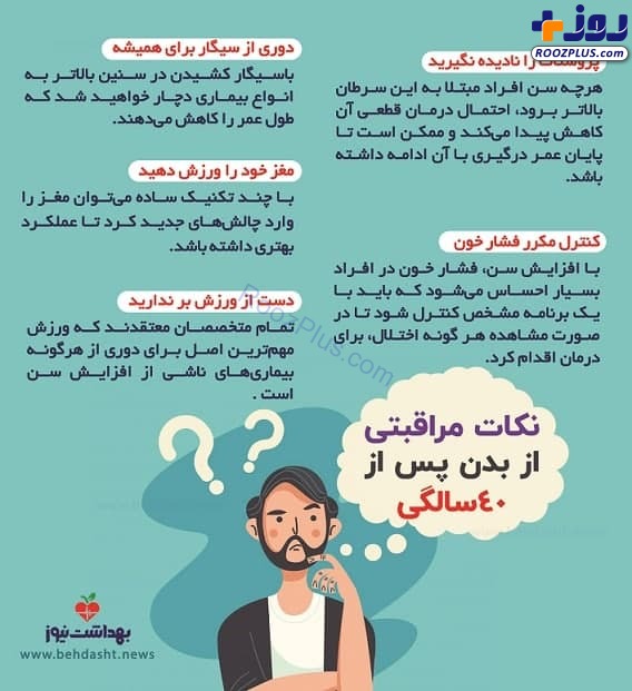 اینفوگرافی/ نکات مراقبتی از بدن پس از 40 سالگی
