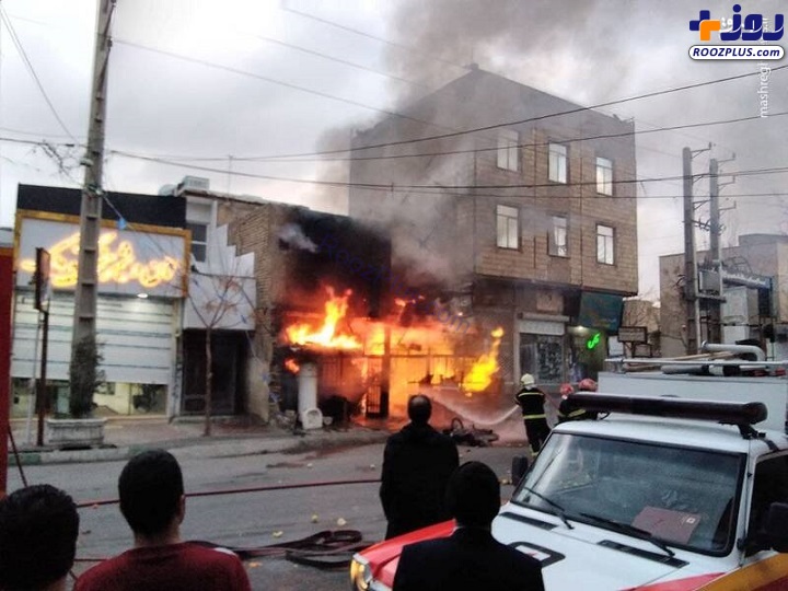عکس/ آتش سوزی یک باب مغازه در ورامین
