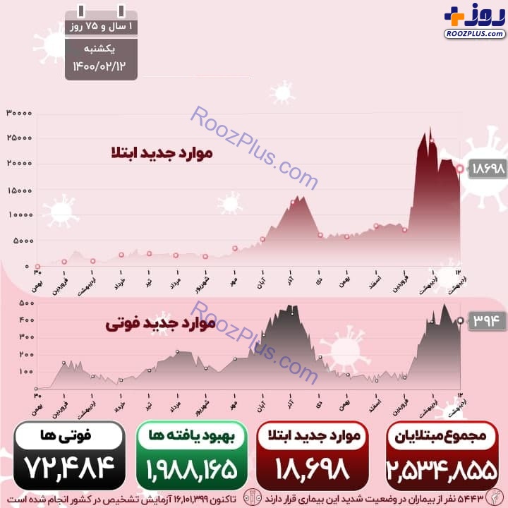 اینفوگرافیک/فوتی های روزانه کرونا بار دیگر به مرز 400 نفر نزدیک شد