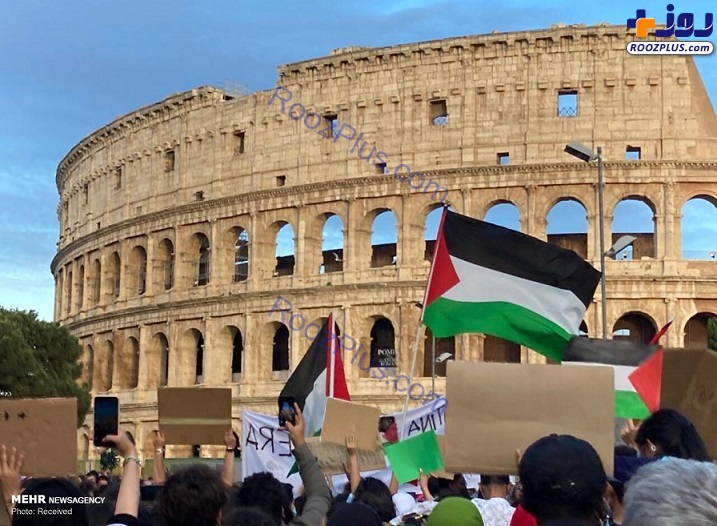 تصویر حاج قاسم در دست حامیان فلسطین در ایتالیا