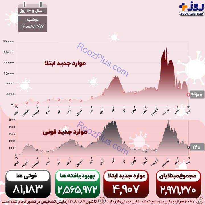 اینفوگرافیک/آخرین آمار قربانیان و مبتلایان کرونا در کشور