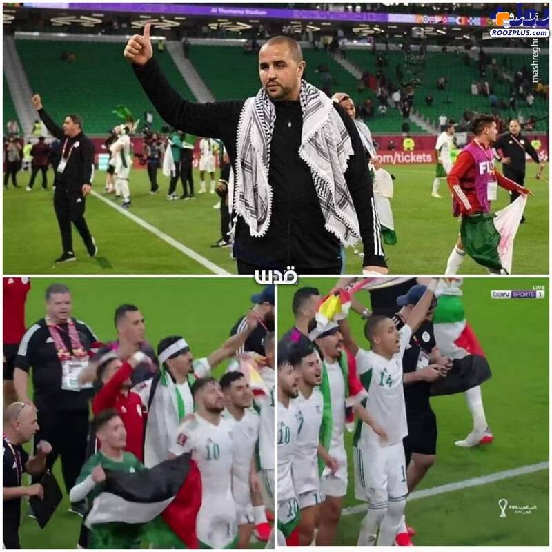 شادی بازیکنان تیم ملی الجزایر با پرچم فلسطین +عکس