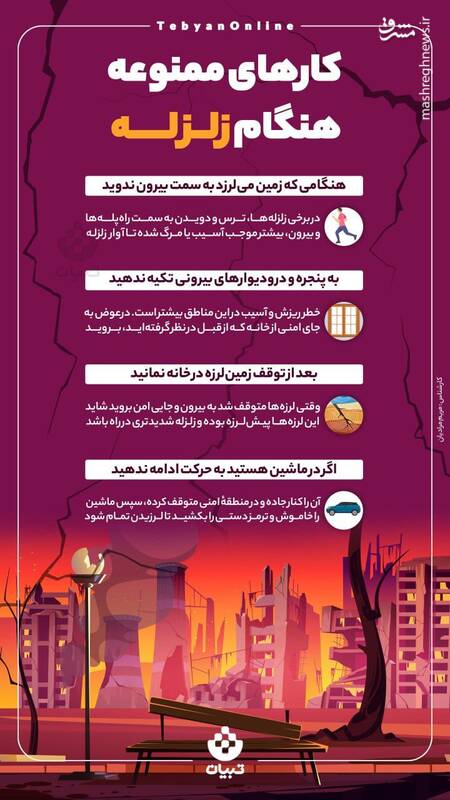 اینفوگرافیک/ کارهای ممنوعه هنگام زلزله