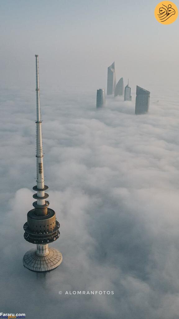عکس/آسمان‌‌خراش‌های کویت در مه غلیظ