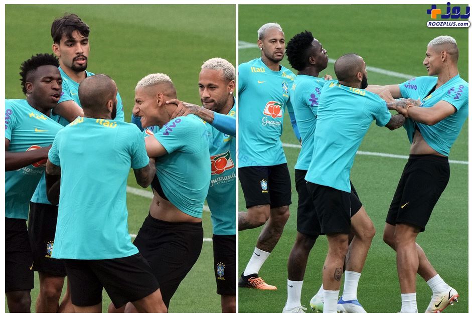 درگیری عجیب دو بازیکن در تمرین تیم ملی برزیل +عکس