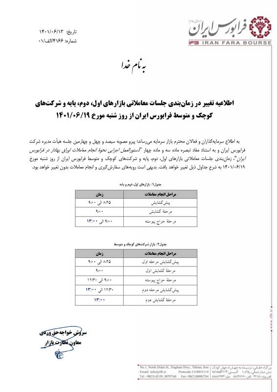 تغییر زمان معاملاتی در بازار فرابورس
