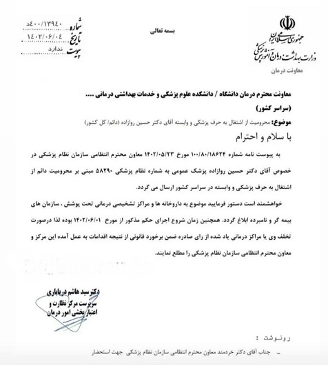 حسین روازاده مدعی طب اسلامی از طبابت به شکل دائم محروم شد+سند