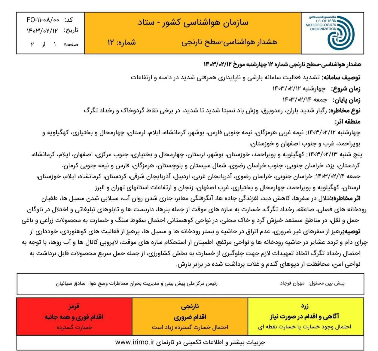 هواشناسی برای کل کشور هشدار صادر کرد