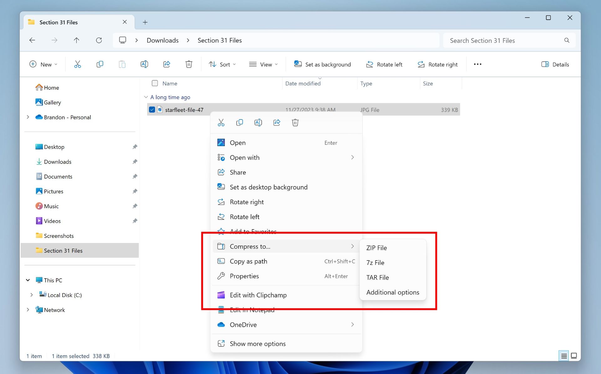 پشتیبانی کامل از فایل‌های 7Zip و TAR به ویندوز ۱۱ آمد