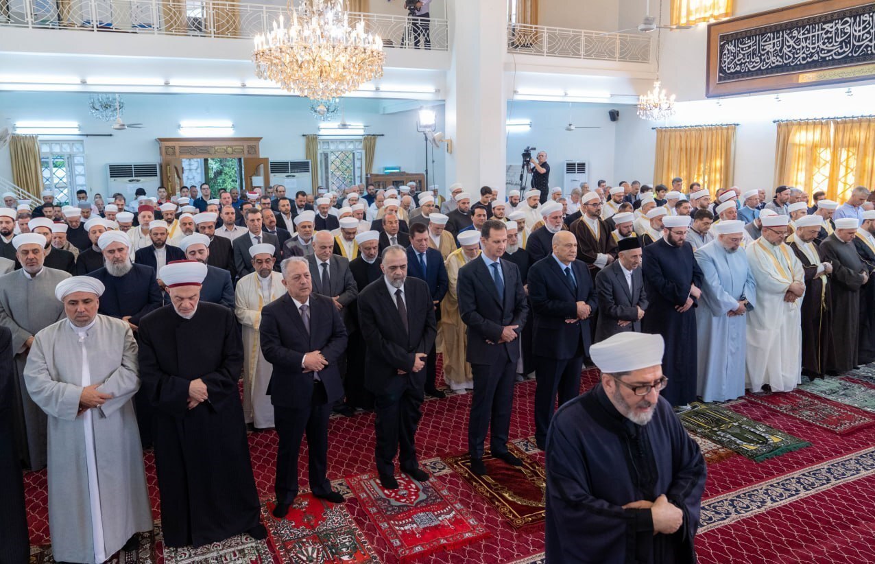 حضور بشار اسد در نماز عید قربان در دمشق