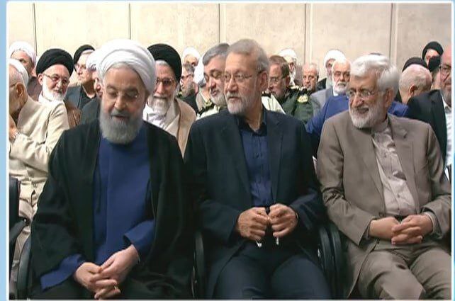 علی لاریجانی، سعید جلیلی و حسن روحانی در یک قاب