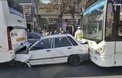 تصادف عجیب پراید و دو اتوبوس در مشهد +عکس