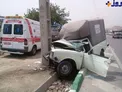 تصويری از تصادف وحشتناک وانت پيكان با تير برق