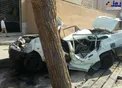 عکس/ شکل تعجب آور پراید بعد از تصادف با یک درخت