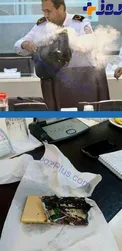 انفجار پاور بانک یک خبرنگار در جریان نشست خبری سازمان آتش نشانی مشهد+عکس