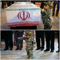 فرزند شهید محسن حججی در کنار پیکر مطهر پدر/عکس