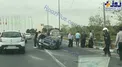 واژگونی یک خودروی سمند در دوربرگردان بزرگراه یادگار امام/عکس