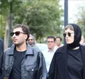 تیپ و ظاهر عجیب نوید محمدزاده و فرشته حسینی در مراسم تشییع آتیلا پسیانی/ عکس