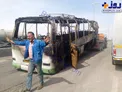 عکسی از اتوبوس آتش گرفته در تصادف اتوبان تهران - ساوه