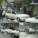سقوط پایه برق بر روی خودرو در منطقه باهنر اهواز/عکس