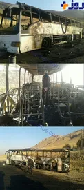 تصاوير حريق اتوبوس بنز حامل زائران در كرمانشاه