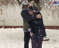 برف بازی عجیب و غریب خانم بازیگر با همسر معروفش+عکس