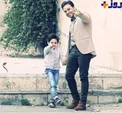 ژست جالب و بامزه خواننده مشهور و پسرش + عکس