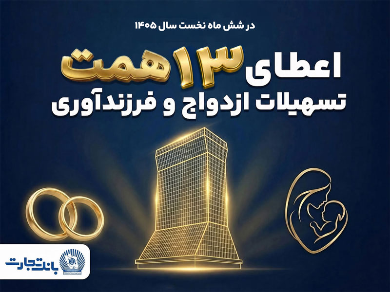 حمایت 13 همتی بانک تجارت از جوانان با اعطای تسهیلات ازدواج و فرزندآوری حمایت 13 همتی بانک تجارت از جوانان با اعطای تسهیلات ازدواج و فرزندآوری
