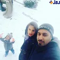 برف بازی خواننده معروف با همسر و پسرش + عکس